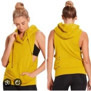 Niyama Sol Yellow Sleeveless Distressed Hoodie